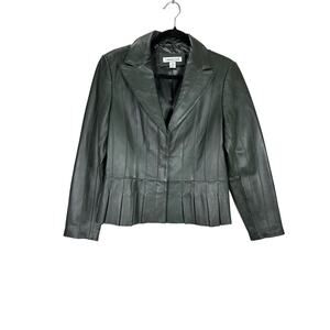 Coldwater Creek Y2K Women’s Dark Olive Green Pleated Leather Jacket size 8